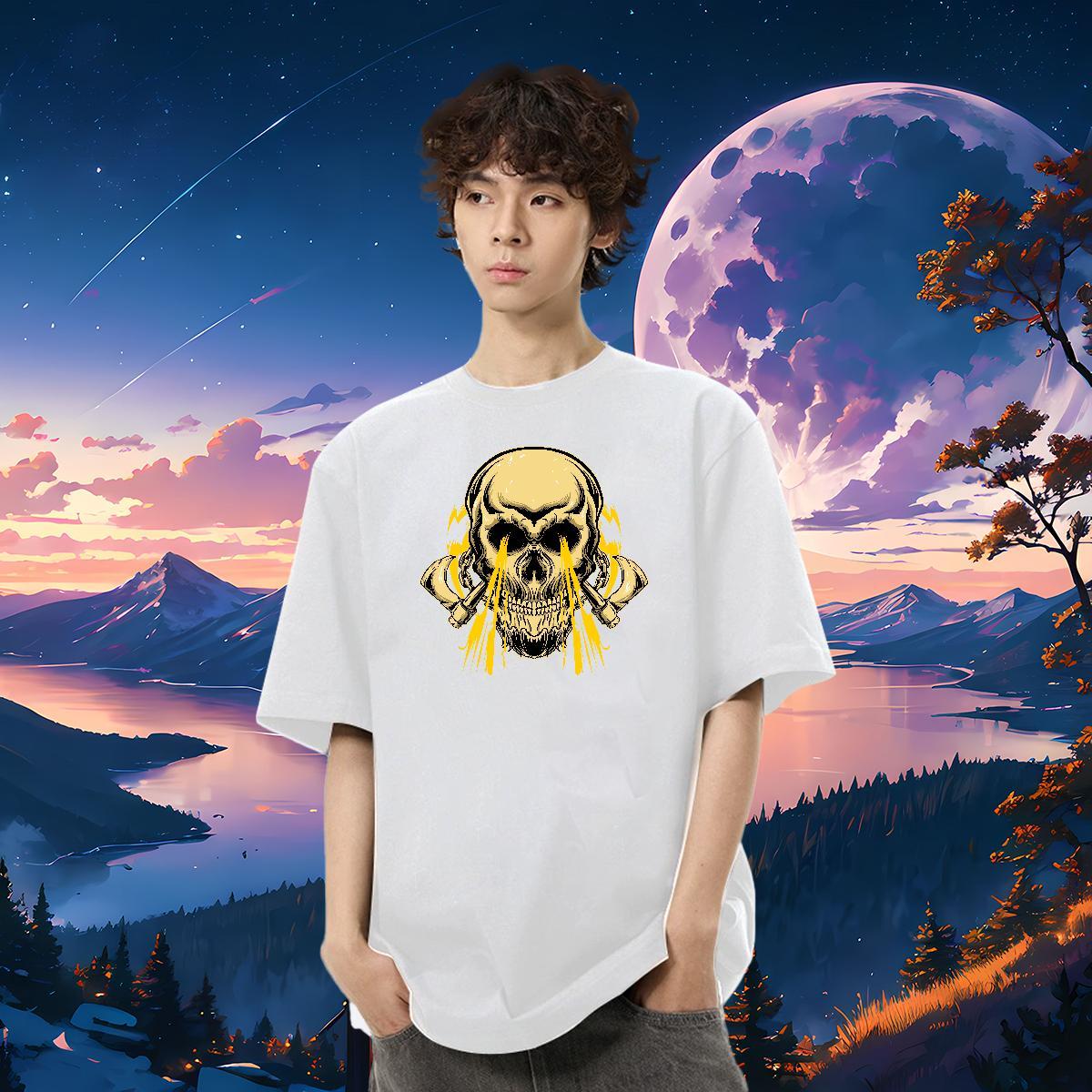 New Arrival T Shirt For Man skull Tops 230g Pure Cotton Street High Quality DIY Printed Breathable Short Sleeve Tshirts