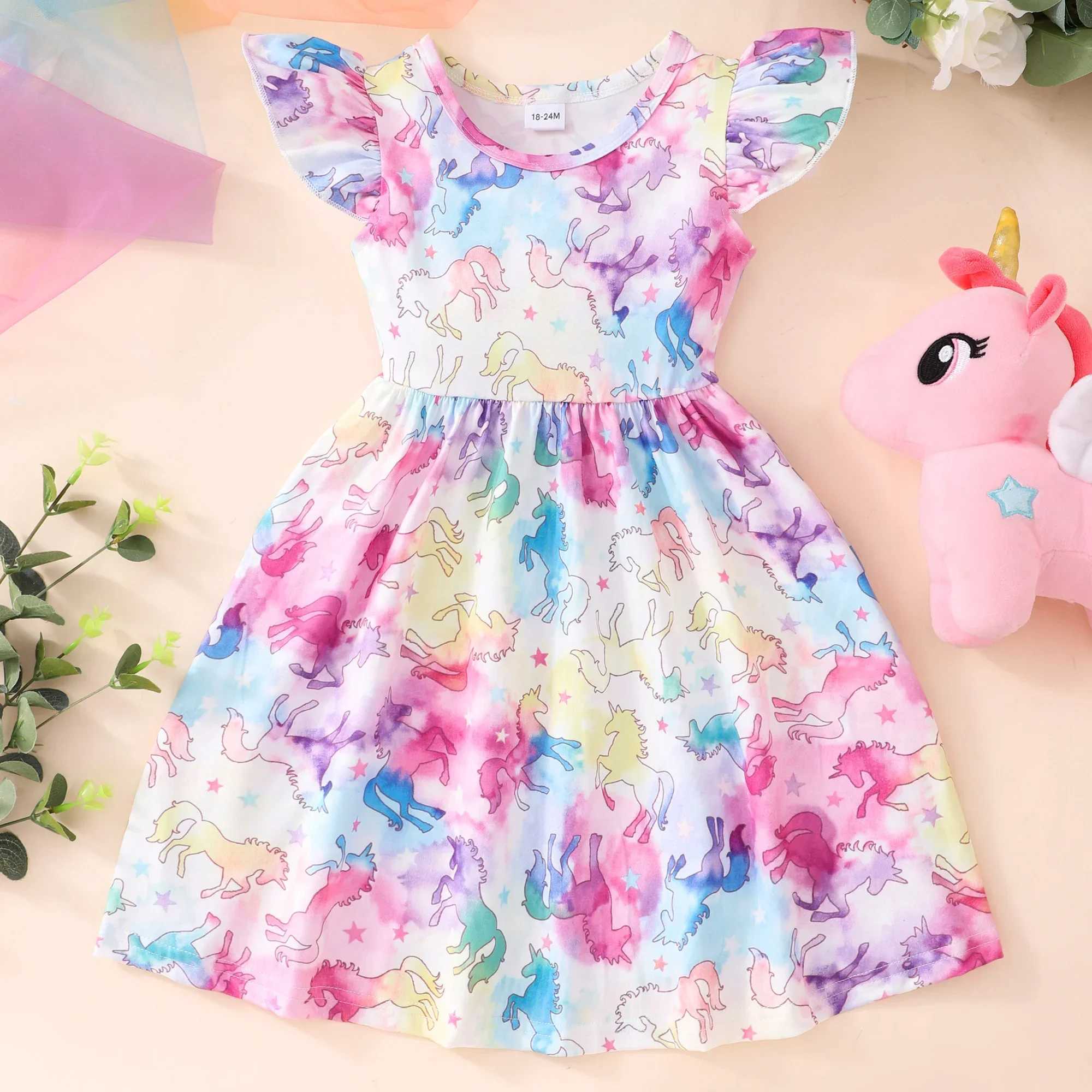 2024 Summer Dress Childrens Girls Dress White Koala Short Sleeve Casua Fashion Birthday Girls Dress 2 3 4 5 6 7 8 Years OldW240720