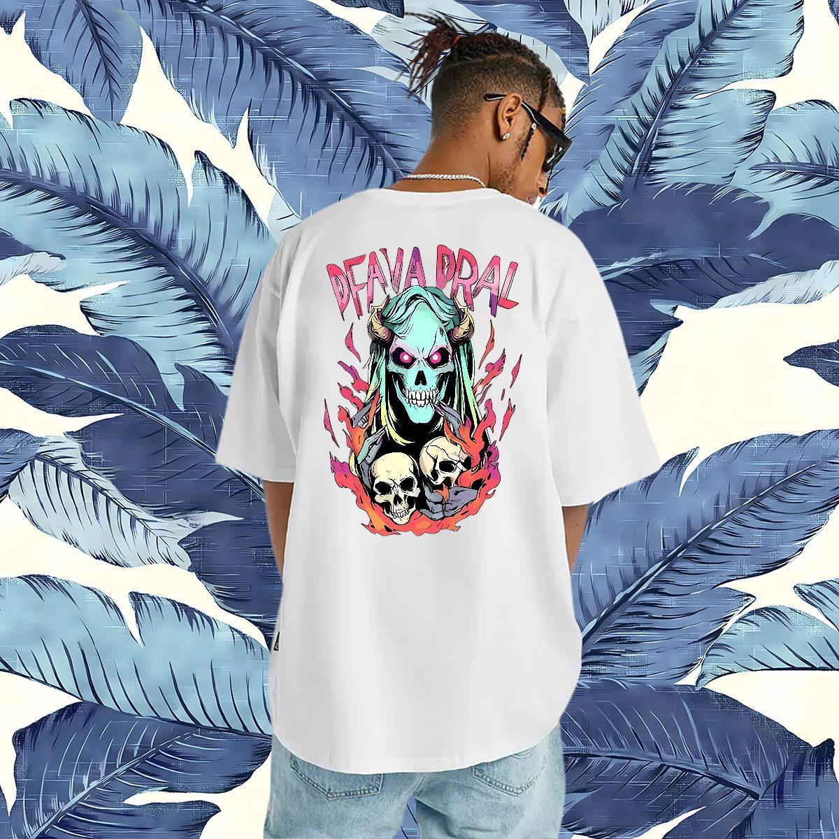 2024 Summer Man T Shirts skull Tops 100% Cotton 230g Street Free Shipping White Plus Size Breathable Soft Couples T Shirts