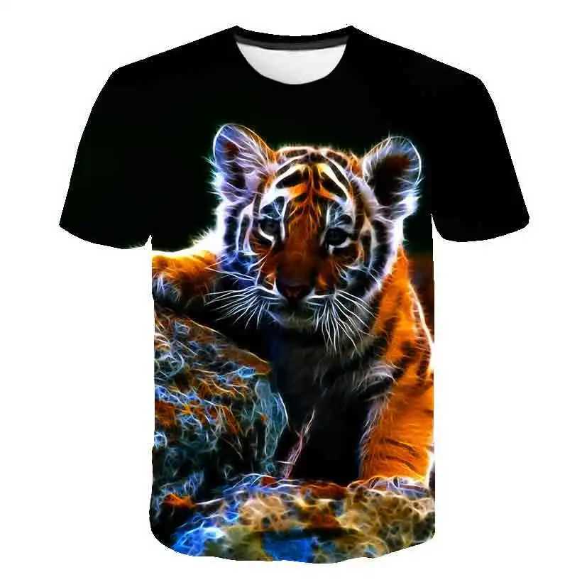 Baby Boy Summer Print 3D Harajuku T-shirt Childrens Cartoon Animal Tiger Lion Printed T-shirt Top Street ClothingW240718