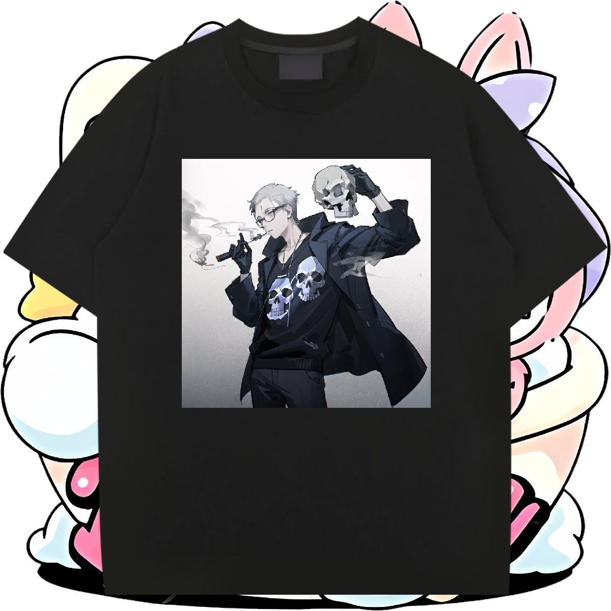 Fashion Casual T shirt skull Tee Shirt 230g Cotton Sport Loose Fit Custom Cartoon Crew Neck Men Tops Tees
