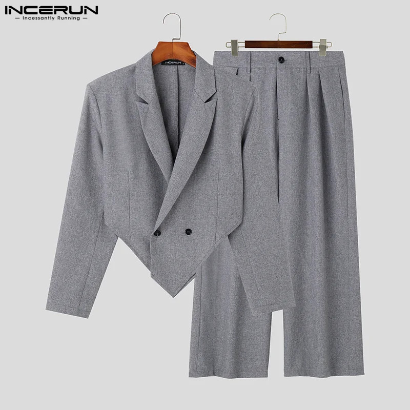 Handsome Well Fitting Sets INCEUN Mens Long Sleeved Suit Jackets Long Pants Fashion Male Two Color Two-piece Sets S-5XL 2024 240813
