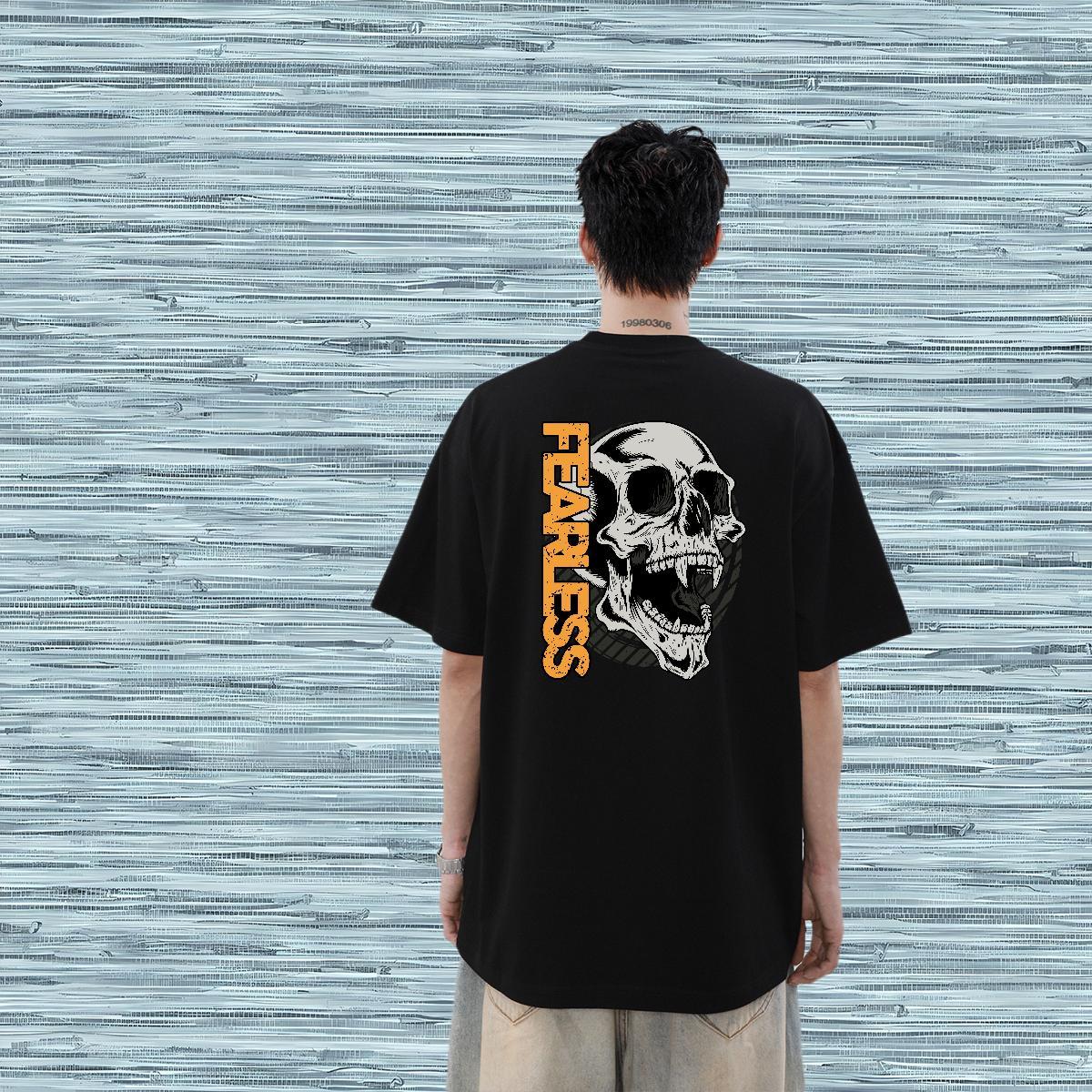 2024 DIY T shirt skull Tees 230g 100% Cotton Hip Hop Street Loose Cartoon Print Short Sleeve O-Neck Men Clothes T-Shirt
