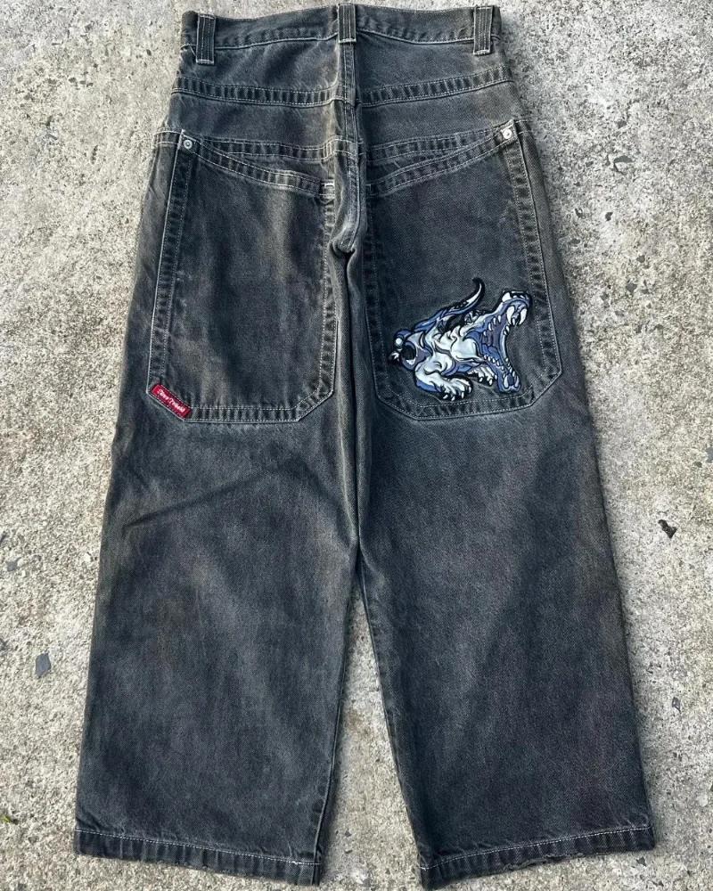 Men's Jeans Aesthetic Casual Baggy Hip Hop Wide Leg Men Y2K Harajuku High Quality Embroidered Denim Pants Trousers Streetwear