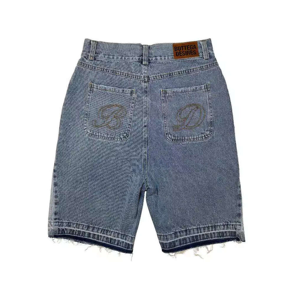 2024 New Trendy and Fashionable Men's Explosive Street Loose Capris Fashion Brand Letter Denim Shorts