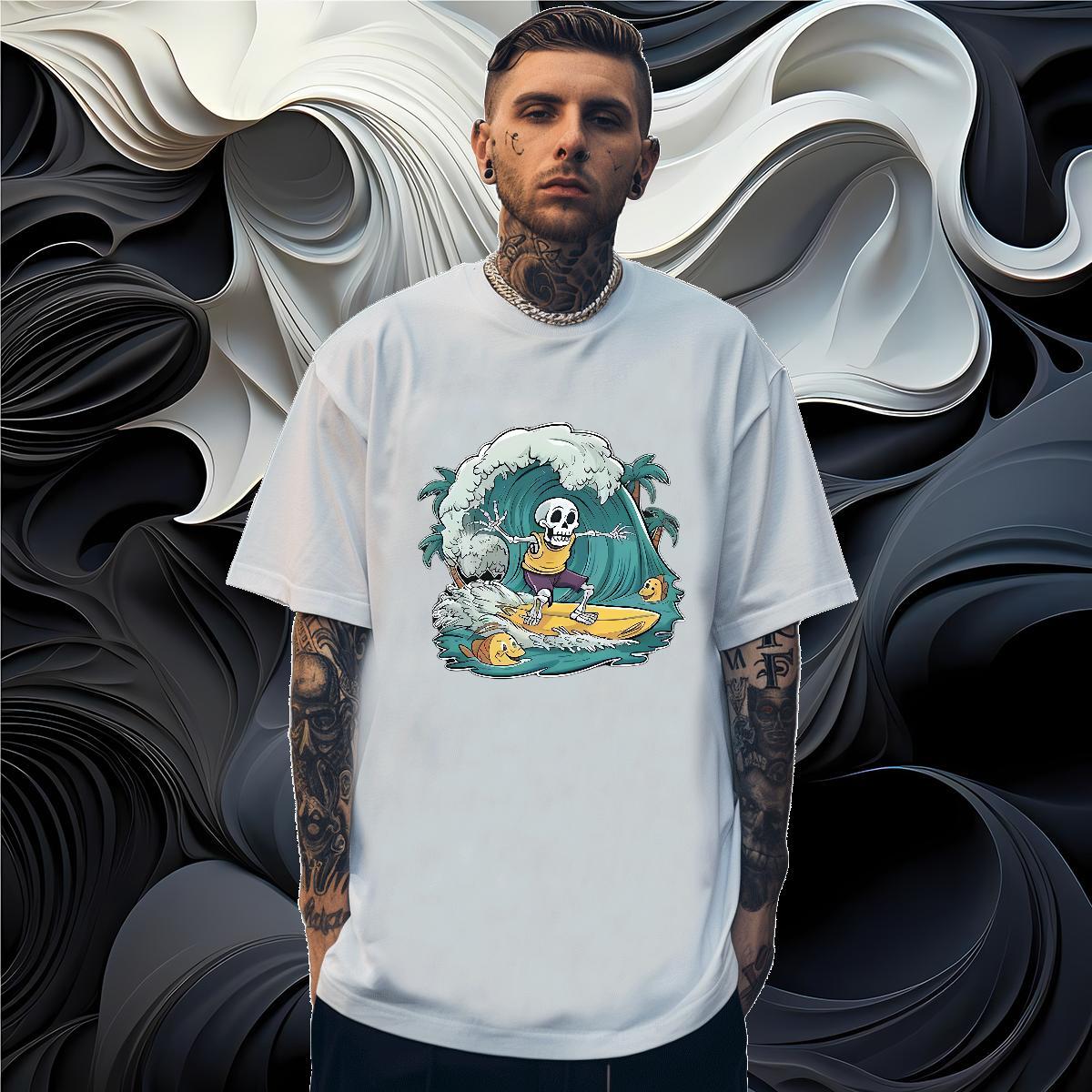Factory Direct Mens T Shirts skull Top Tees 230g Pure Cotton Outdoor Cool Plus Size Custom Crew Neck Men Tops Tees