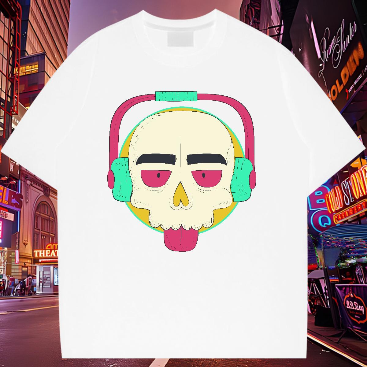 2024 Summer Mens T Shirts skull Polos 230g Pure Cotton Casual Daily Wear Free Shipping White Plus Size Short Sleeve O-Neck Tshirts