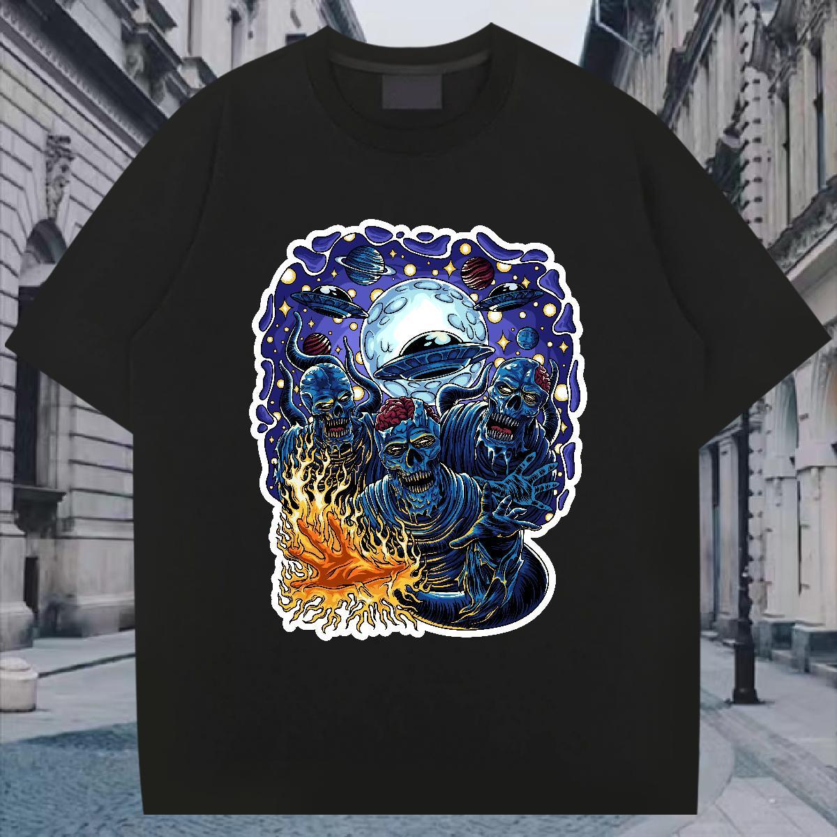 Stylist T-Shirts skull Tee Shirt 230g Pure Cotton Casual Daily Wear Comfortable Floral Print O Neck Short Sleeves Men Clothes T-Shirt