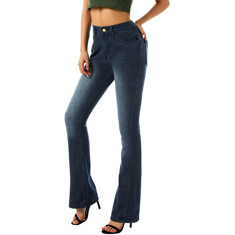 Women Y2K Aesthetic Casual Denim Flared Pants Solid Color Loose Low Waist Bell Bottom Trousers with Pockets 240807