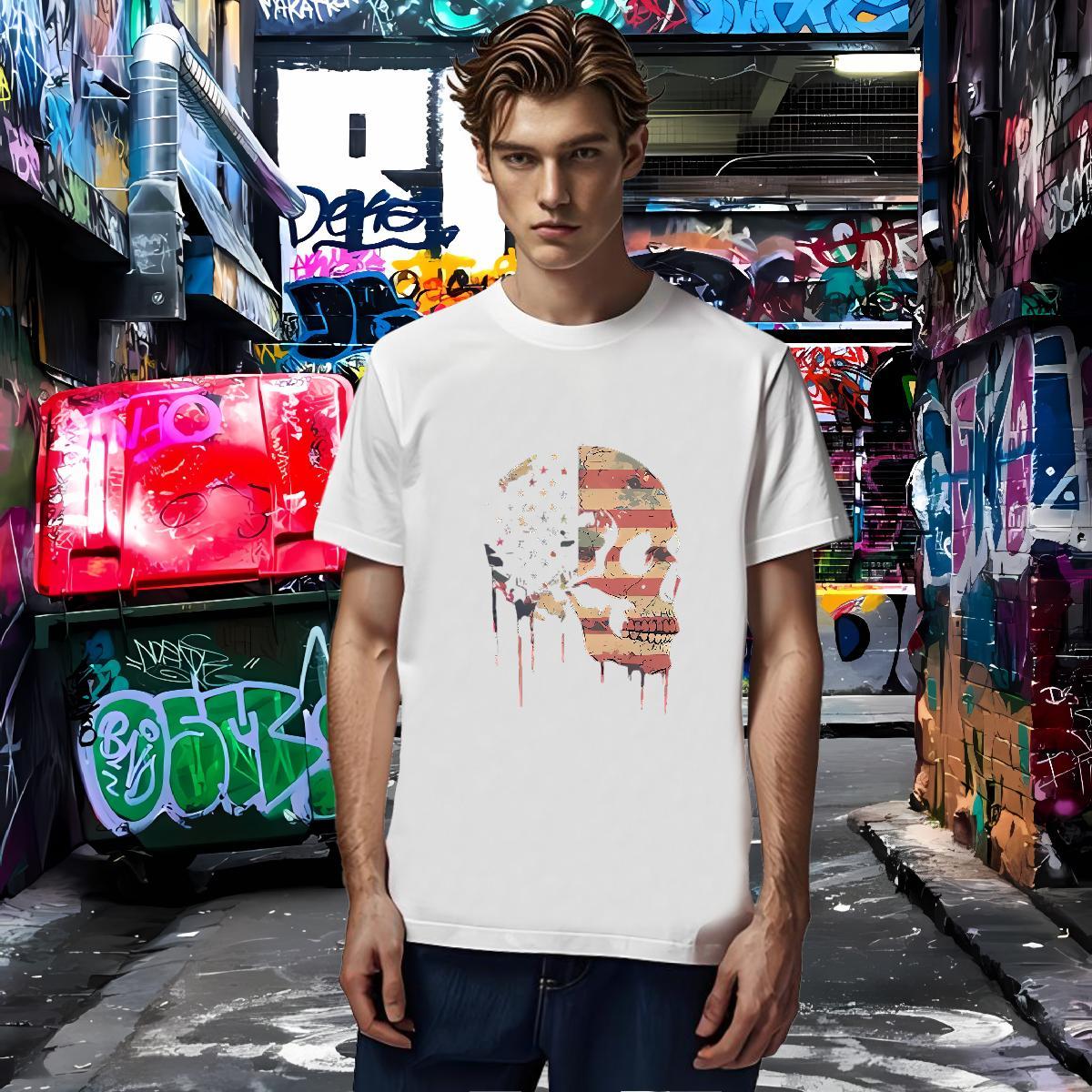 Factory Direct T Shirts Men skull Tshirts 230g 100% Cotton Hip Hop Cool Plus Size Cartoon O Neck Short Sleeves Men Tshirts
