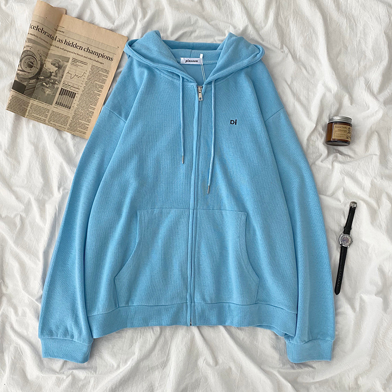 Cotton Fleece Loose and Versatile Cardigan Hooded Sweater Female Student Autumn/Winter Thin Coat
