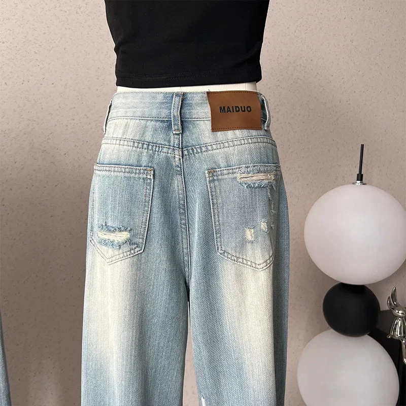 Womens Y2k Ripped Jeans Harajuku 90s Aesthetic Baggy Denim Trousers Vintage Jean Pants Japanese 2000s Style Trashy Clothes 240807