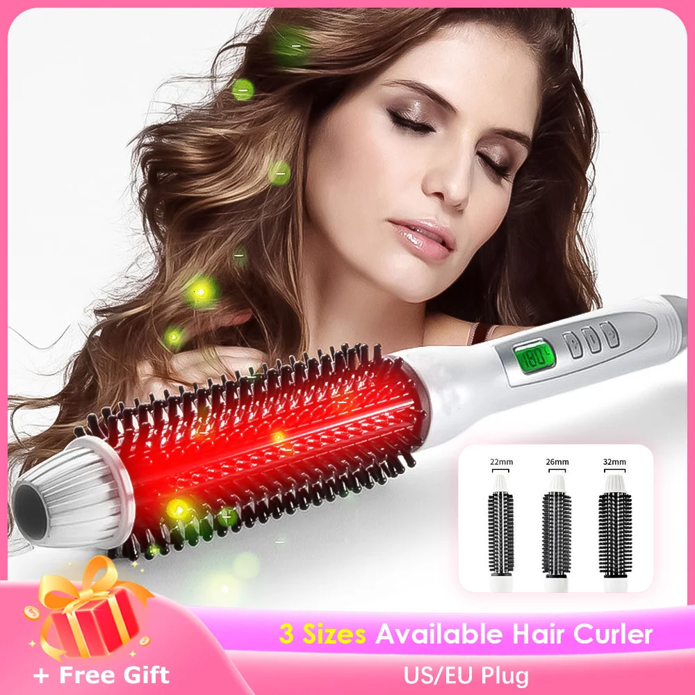 Professional Hair Curler Curling Iron Tourmaline Ceramic Brush Hair Straightening Brush LCD Display Hair Styling Curly Tools 240802