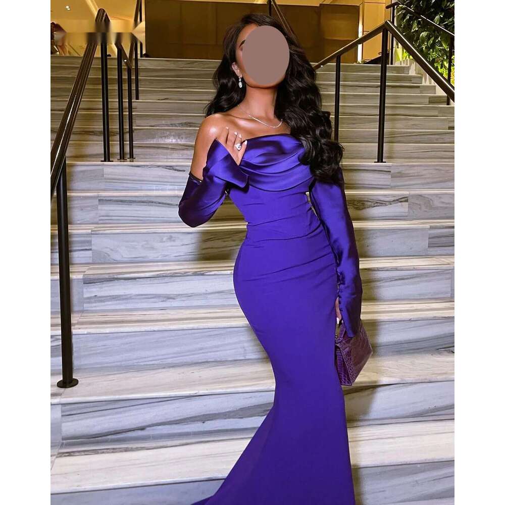Mermaid Prom Strapless Off The Shoulder Necke Sweep Train Chiffon Formal Ocn Elegant Dresses For Women Bc