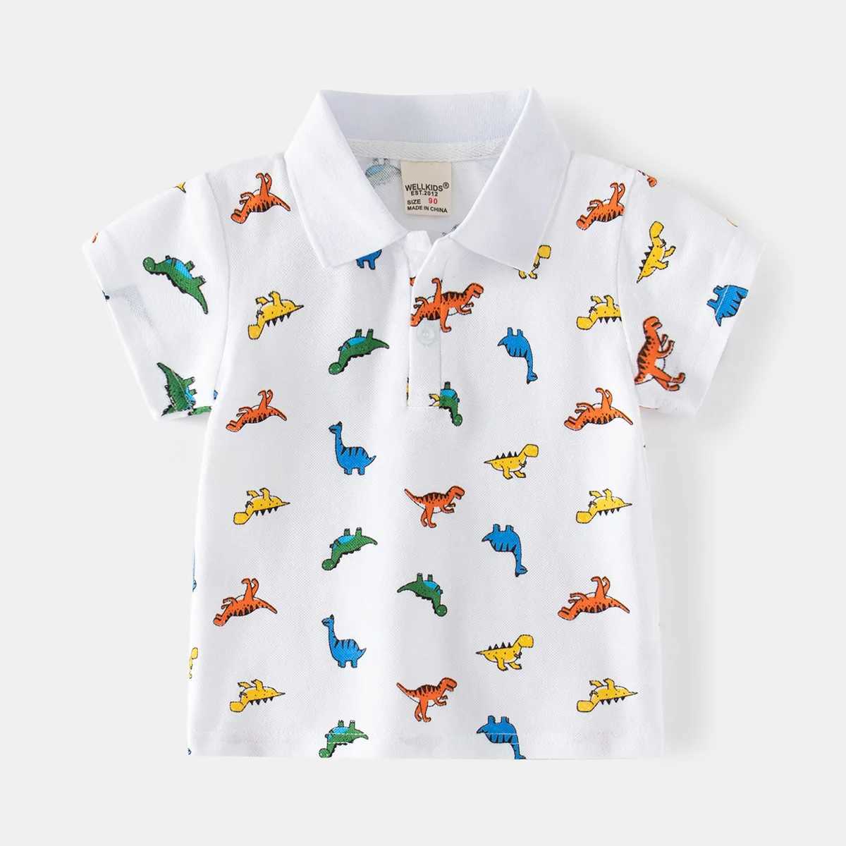 New boys short sleeved T-shirt for summer 2024 casual breathable cotton polo shirt suitable for children printed age 3-8 4 colors W241223