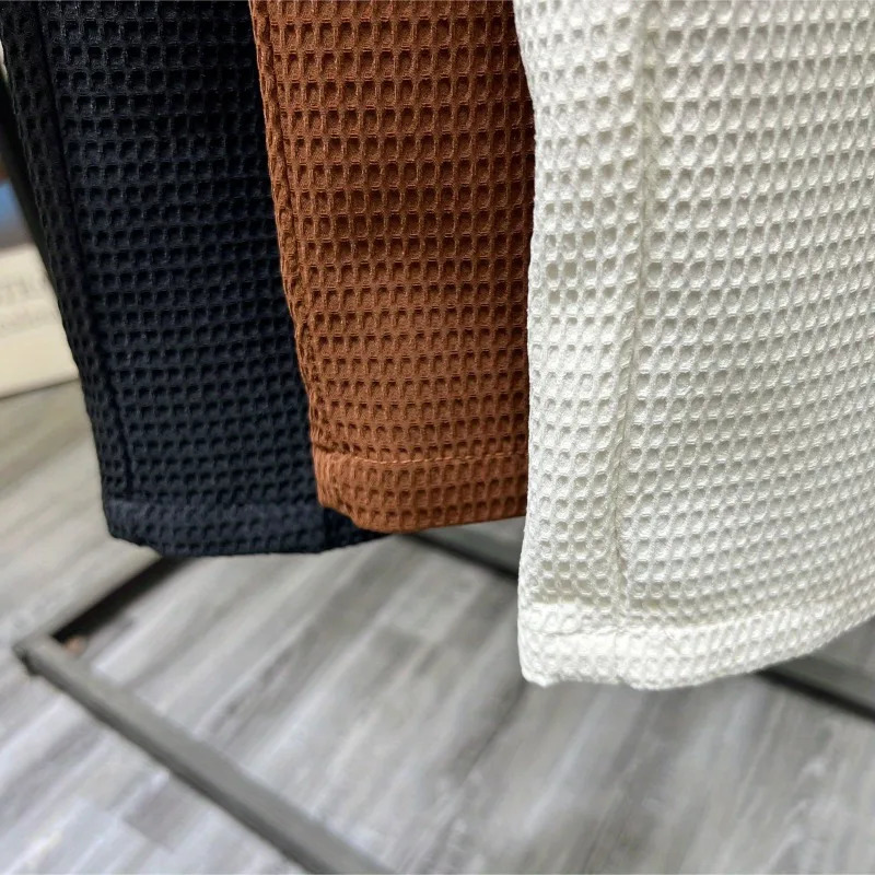 Leisure Trend Korean Edition Summer Solid Color Zipper Pocket Mens High Waist Elastic Slim Fit Straight Nine Split Pants 240806