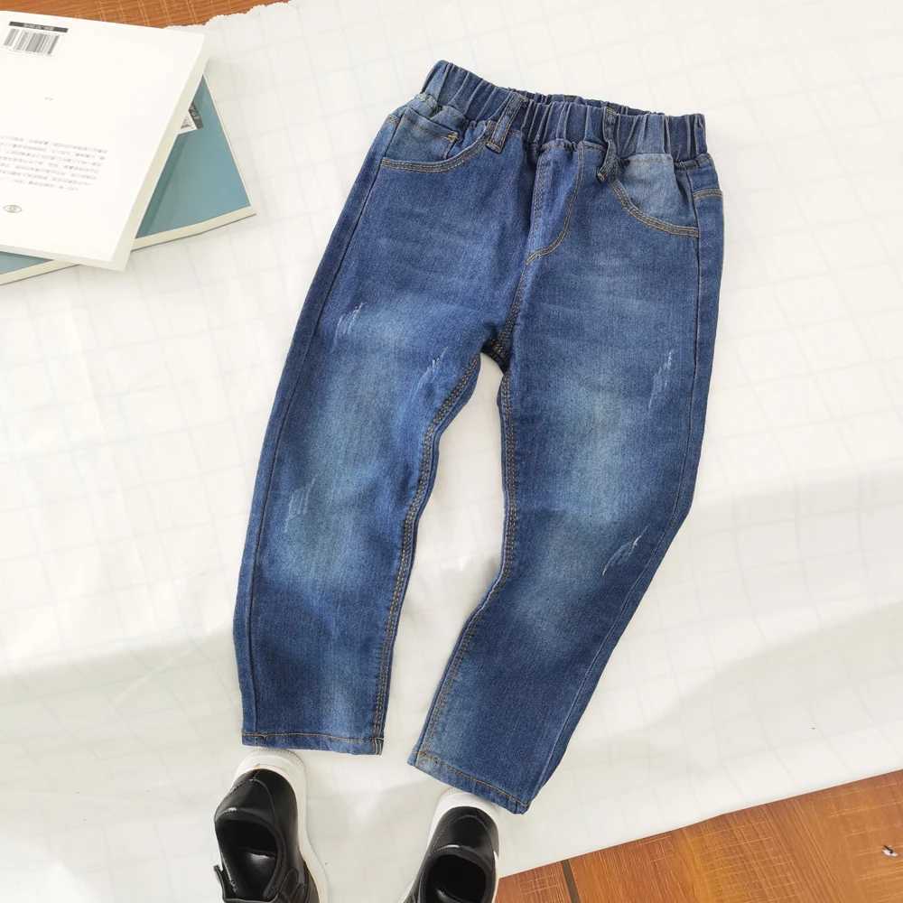 Jeans Kids Slim Jeans Teens Boy Casual Trousers Child Elastic Waist Pants 4-11 Years Fashion Solid Color Straight Denim Pants