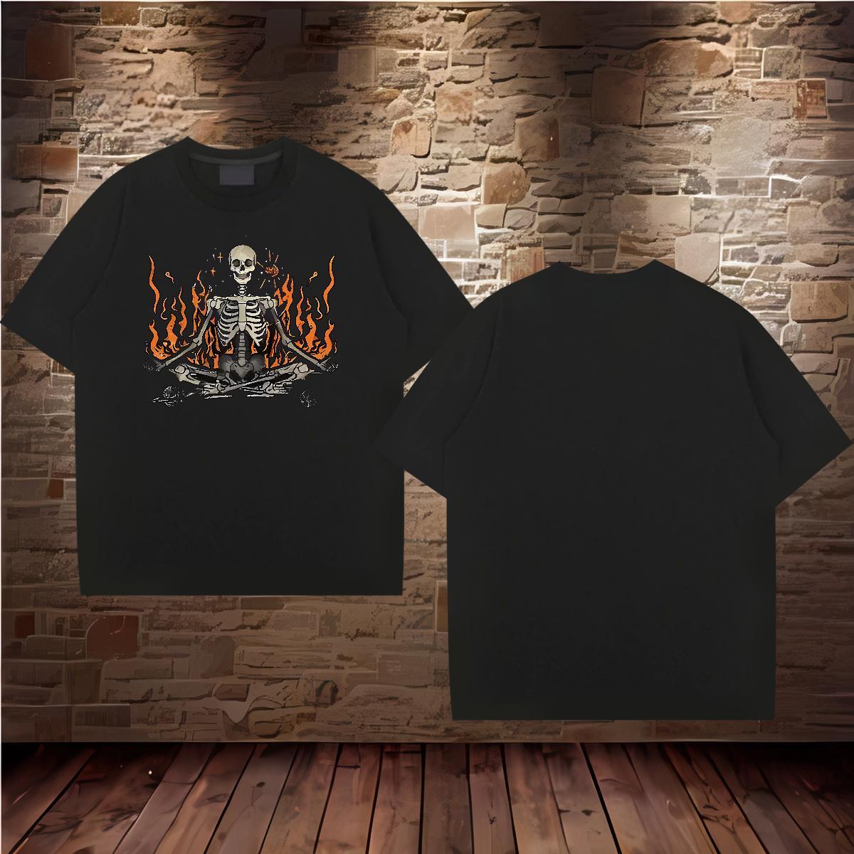 New T Shirts Men fire Polos 230g 100% Cotton Street Comfortable DIY Anime O-Neck Short Sleeve Tshirts