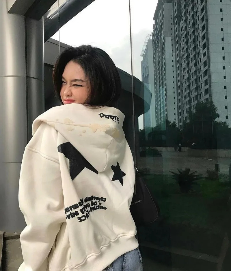 American Letter Star Print Zipper Hoodie Y2K Men and Women Retro Streetwear Loose Fashion Street Couple Casual Jacket 240806