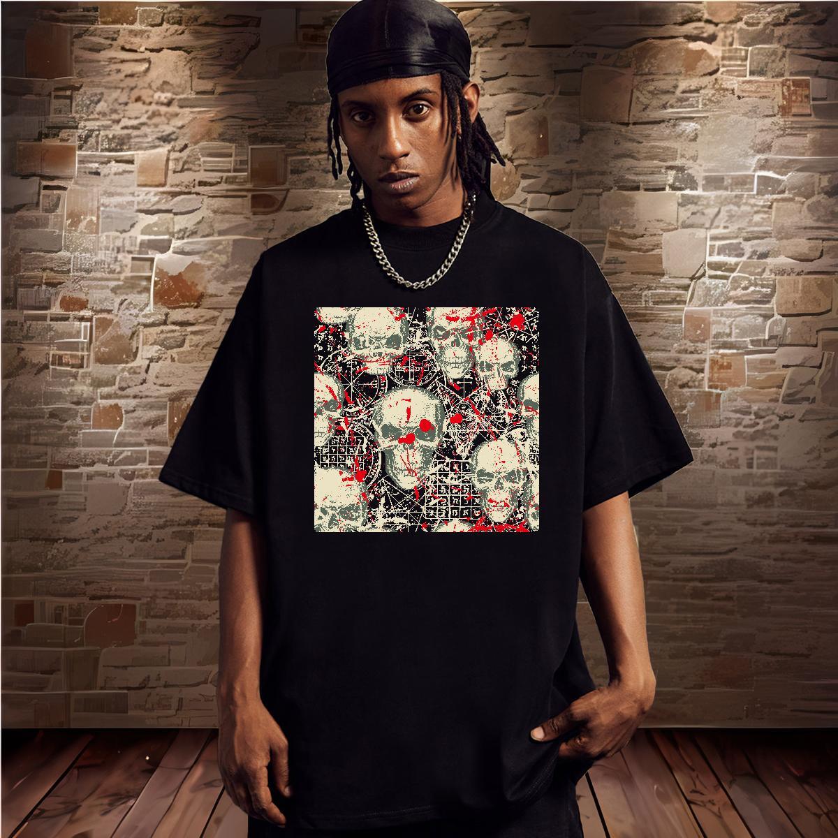 Fashion Men T Shirts skull Clothes 230g Cotton Spring Summer Free Shipping Asian Size Short Sleeve O-Neck Tshirts