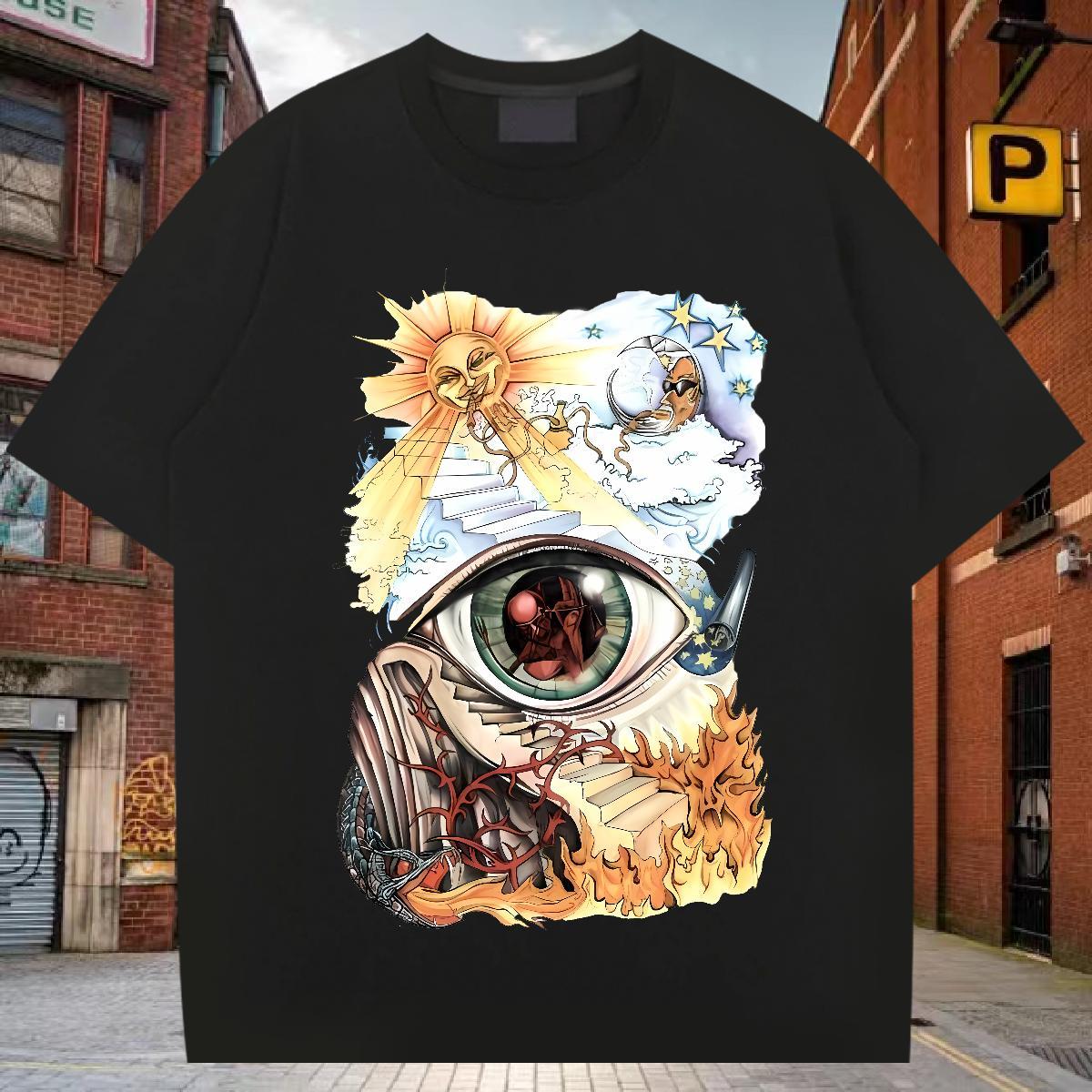 Fashion T-Shirts fire Tops Shirt 100% Cotton 230g Casual Daily Wear Wholesale Plus Size Cartoon Short Sleeve O-Neck Men Tops Tees