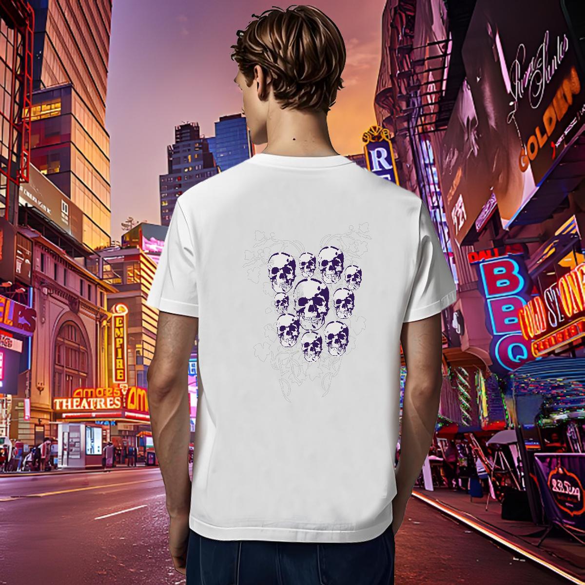 Fashion Casual T-Shirts for Men skull Tees 230g 100% Cotton Summer Casual Loose Fit White Plus Size Round Neck Short Sleeve Men Clothes T-Shirt
