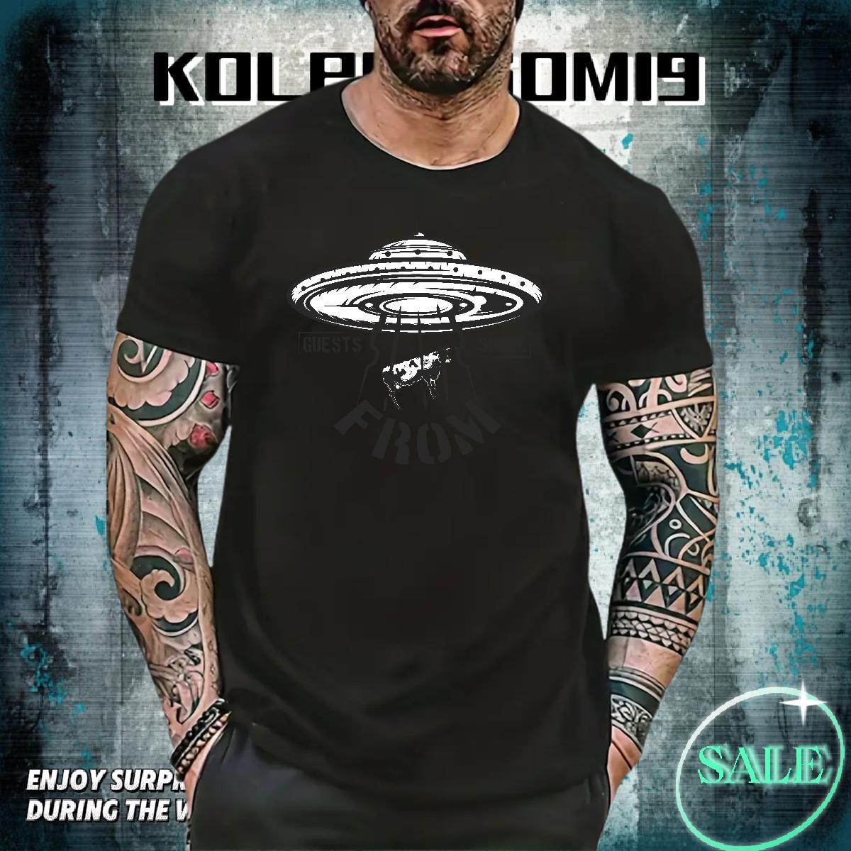 2024 Summer Man T Shirts UFO Tops Shirt 230g Pure Cotton Hip Hop Street Popular Graphic Breathable Short Sleeve Men Tees
