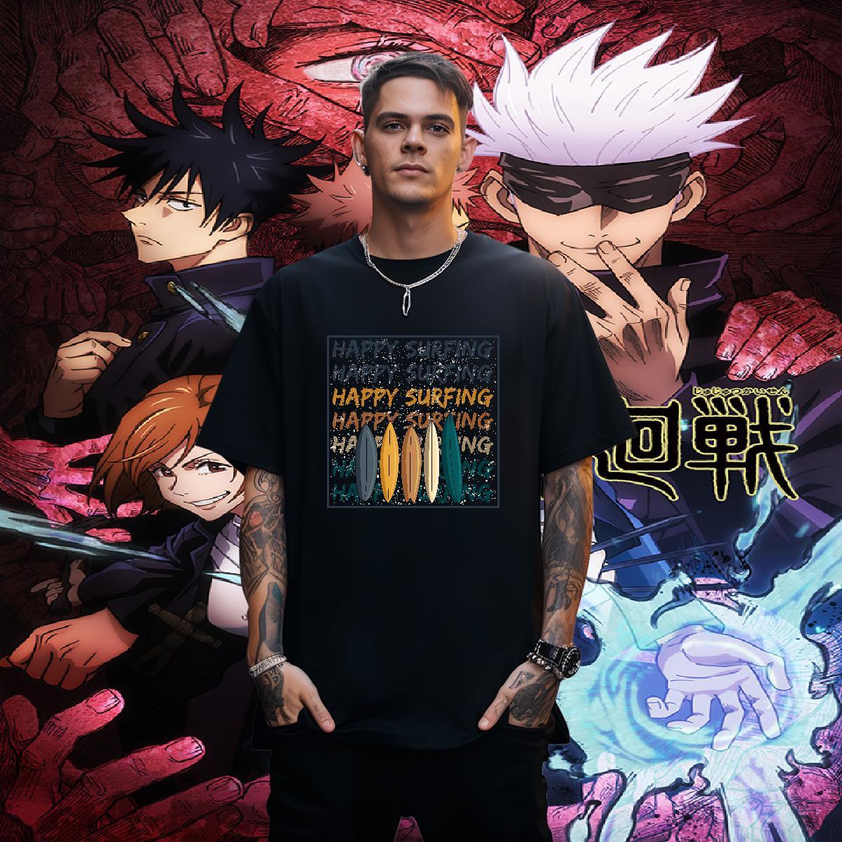 Free Shipping T Shirts Men letter Polos 230g 100% Cotton Home Outdoor Soft Anime Breathable Crew Neck Men Tshirts