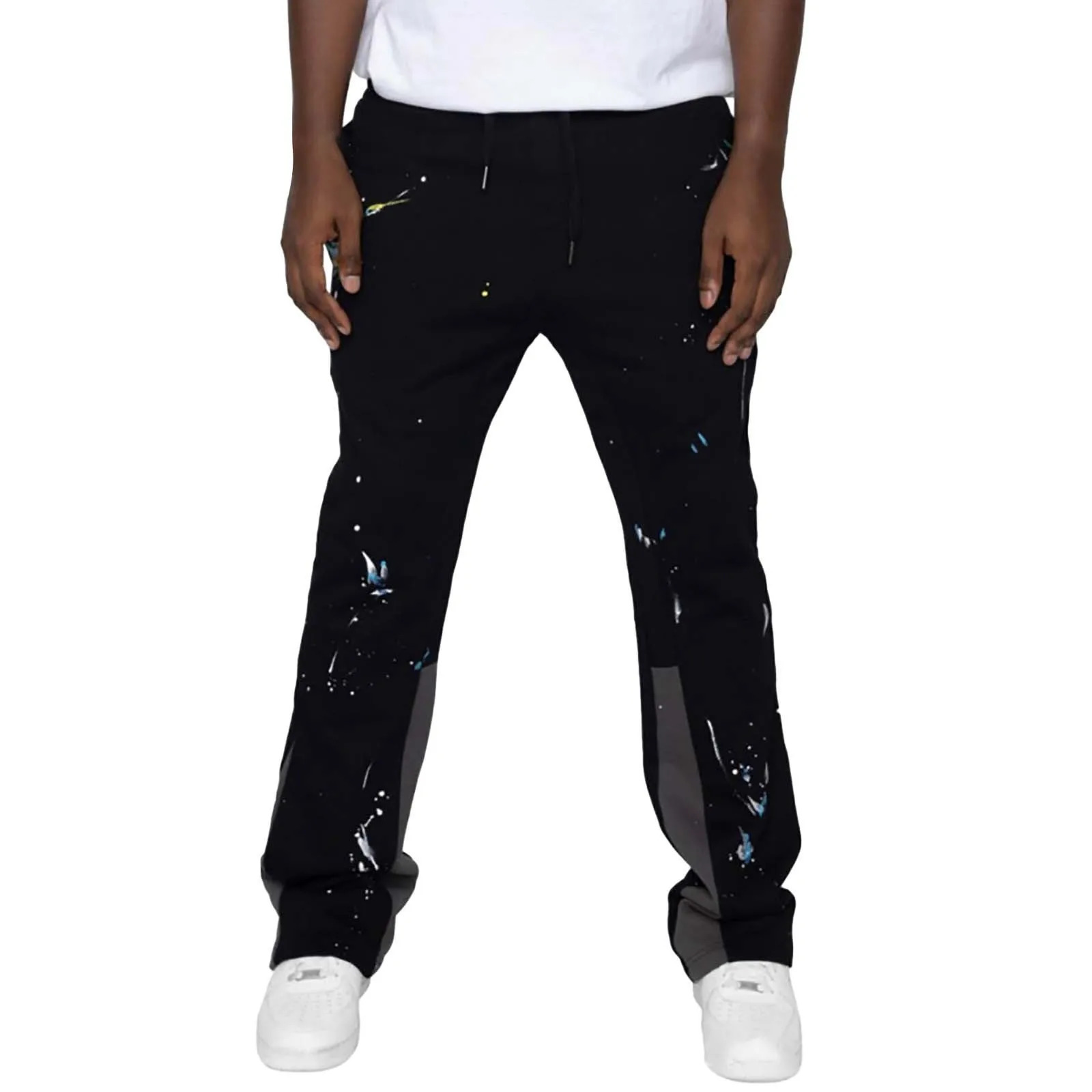 Splatted Ink Elastic Loose And Slightly Flared Fashionable Stylish Trendy Casual Pants For MenS Wide Legged Cotton 240806