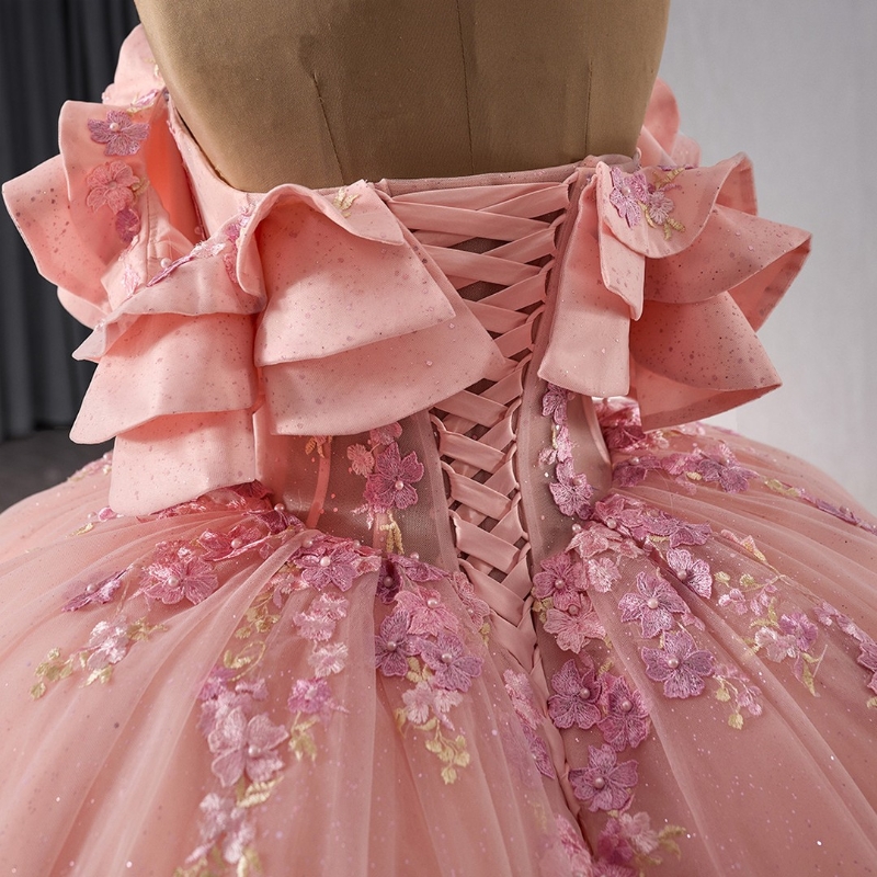 Pink Gillter Princess Off Shoulder Quinceanera Dresses Applique Lace Beads Tull Lace-up Corset Sweet 16 Ball Gown Vestidos De 15 Anos