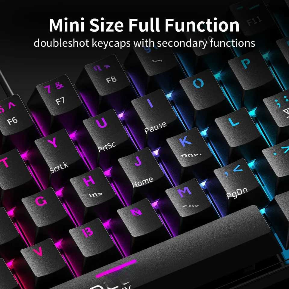 Delux KM36 Gaming Mechanical Wired 61 Keys Kercaps Keyboard Rainbow Backlit Mini Size Full Function For Notebook DesktopM240715