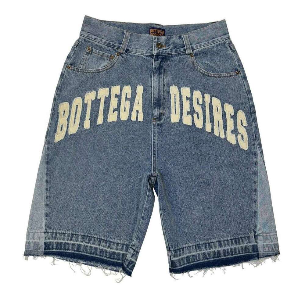 2024 New Trendy and Fashionable Men's Explosive Street Loose Capris Fashion Brand Letter Denim Shorts