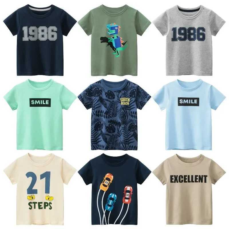 2024 Summer New Childrens Clothing Leaf Letter Printing Childrens Clothing Boys Short sleeved T-shirt Cotton Top T-shirt Direct ShippingW240718