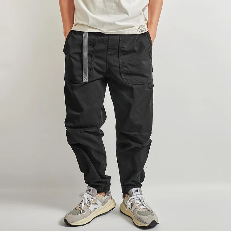 Spring and Summer Japanese Retro Outdoor Thin Cargo Pants Mens 98% Cotton Washed Loose Casual Ankletied 9point Trousers 240806