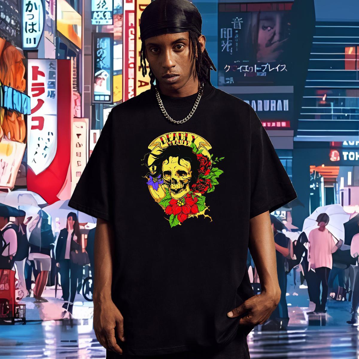 2024 New T-Shirts for Men skull Tee Shirt 230g Pure Cotton Street wear Hip Hop Unisex DIY Printed O-Neck Short Sleeve Couples T Shirts