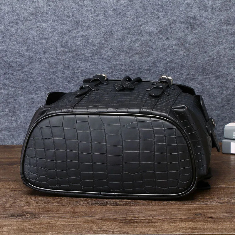 Mens backpack genuine leather bag denim business casual large capacity travel 240807