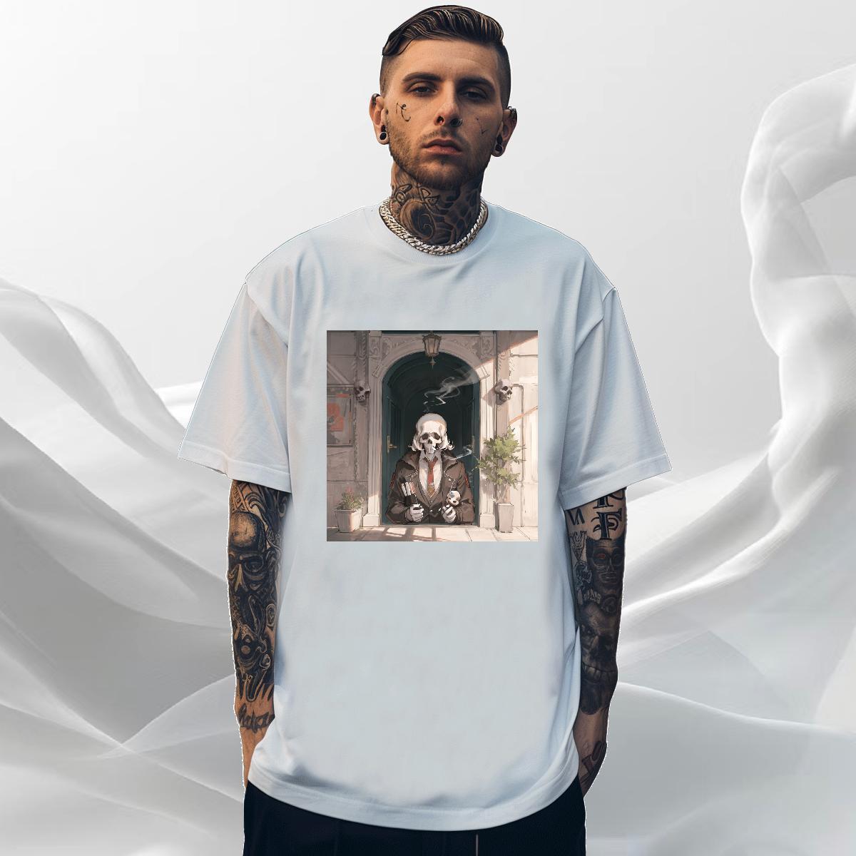 Designer Fashion T-Shirts skull Top Tees 230g 100% Cotton Outdoor Soft Black Oversized O Neck Short Sleeves Couples T Shirts