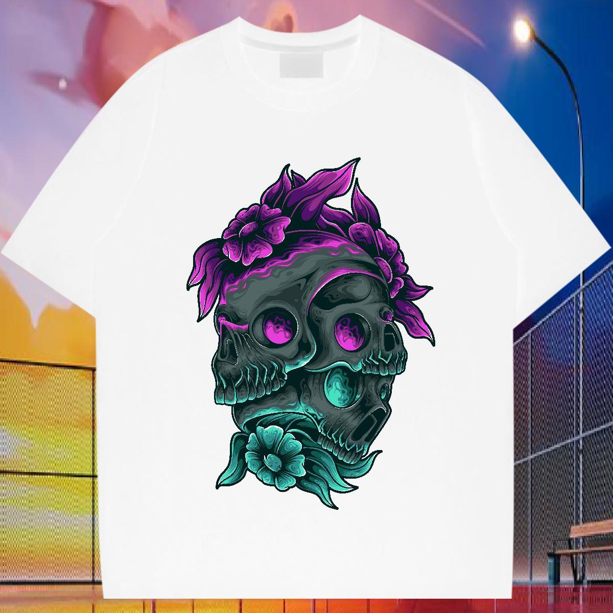 Classic Casual Mens T Shirts skull Clothes 230g Pure Cotton Hip Hop Unisex Custom Big Size Round Neck Short Sleeve Mens Tshirts