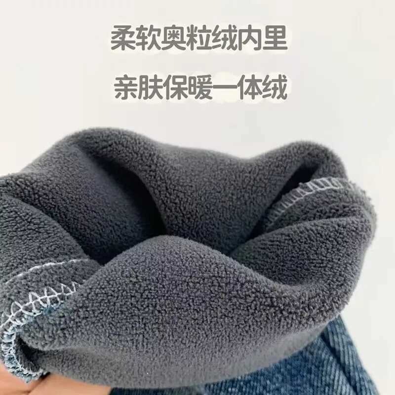 Jeans Boys Girls Winter Fleece Velvet Warm Jeans Thick Trousers High Waist Elastic Pants Jean Stretch Pencil Pant Hot Legging