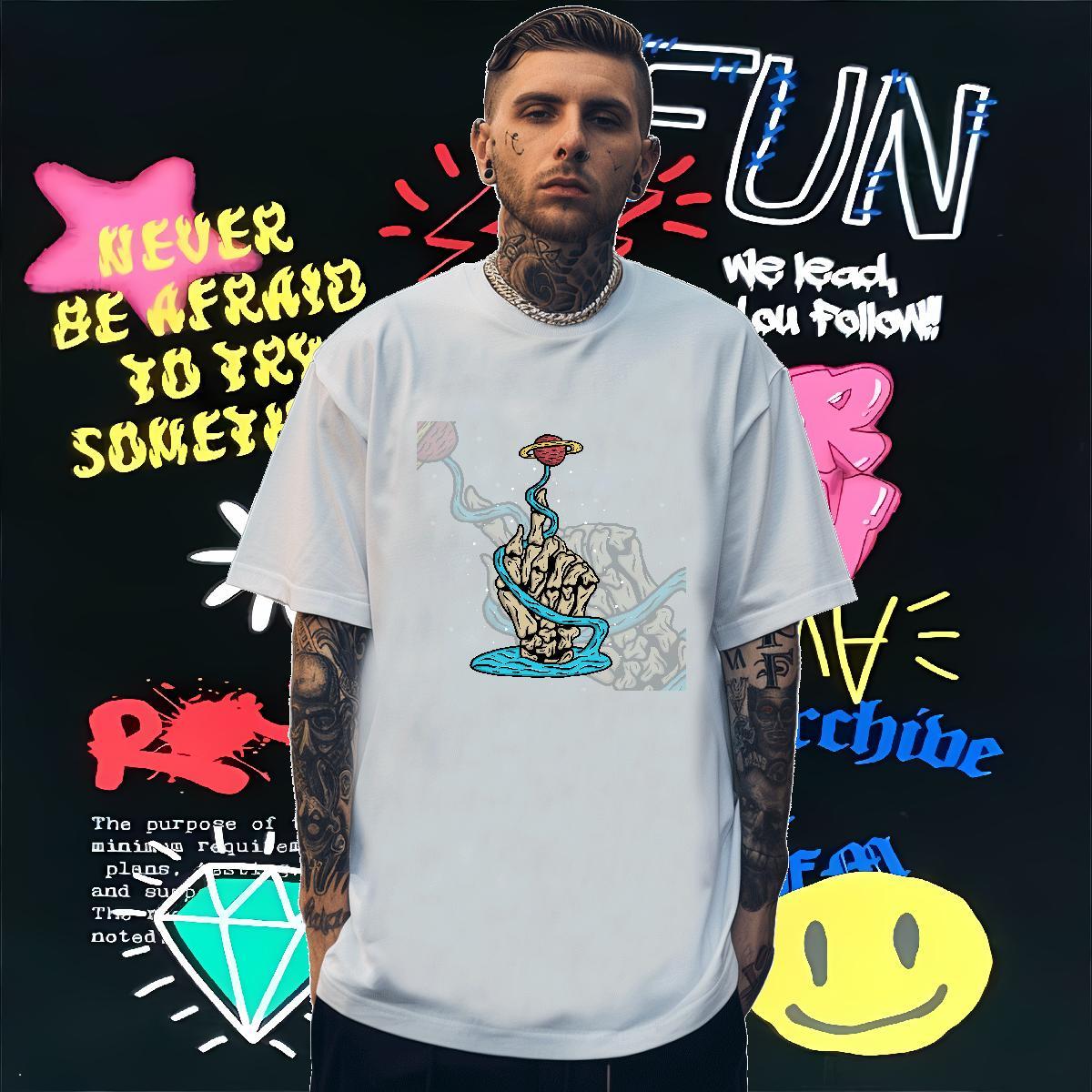 Free Shipping Man T Shirts skull Tees Shirts 230g Pure Cotton Anime Printing Street Loose DIY O Neck Short Sleeves Tshirts