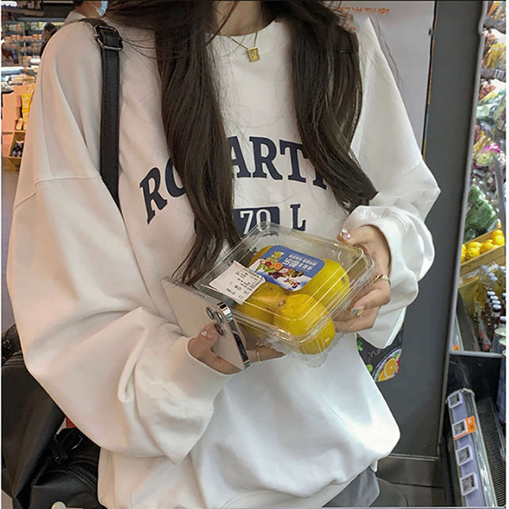 Plush loose casual hoodie for women in autumn and winter, ancient round neck long sleeved base shirt, top, Korean women's clothing