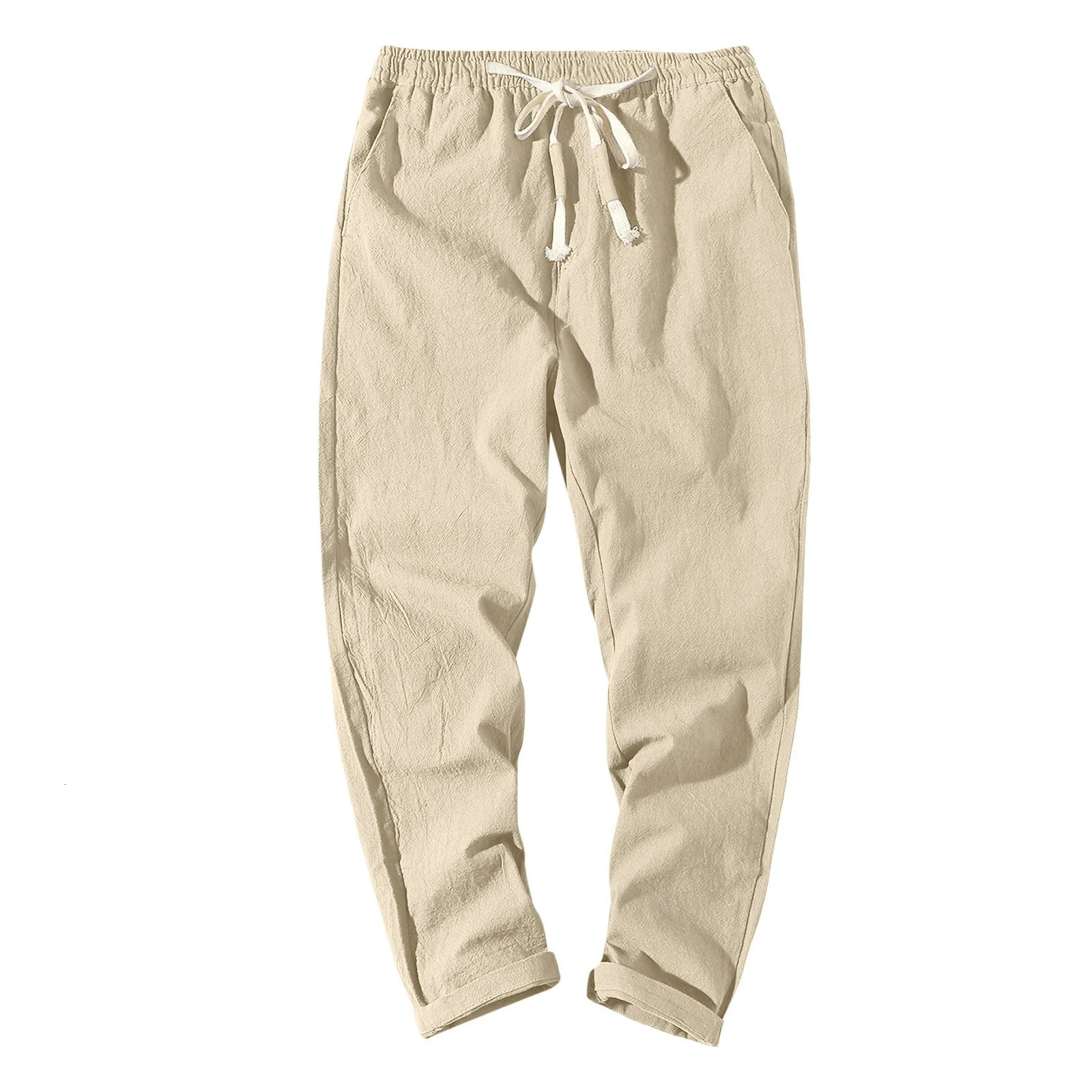 Spring Japanese Retro Twill Woven Casual Straight Pants Mens Cotton Washed Elastic Waist Drawstring Loose Trousers 240806