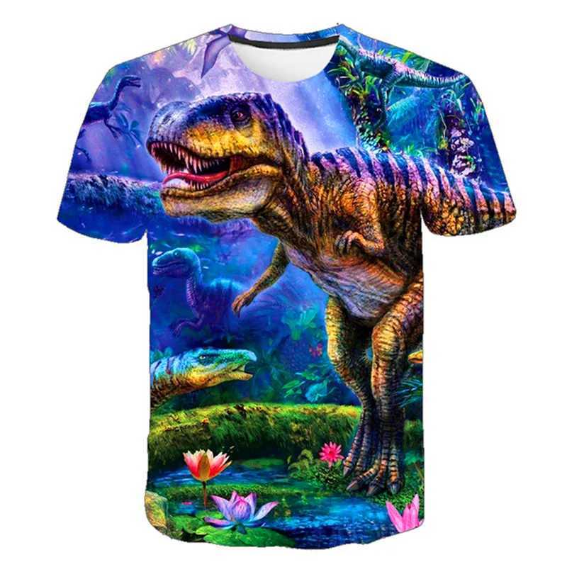 Childrens Dinosaur Jurassic Park Boys Summer Clothing Short Sleeve Breathable Cartoon Printed Top Direct ShippingW240718