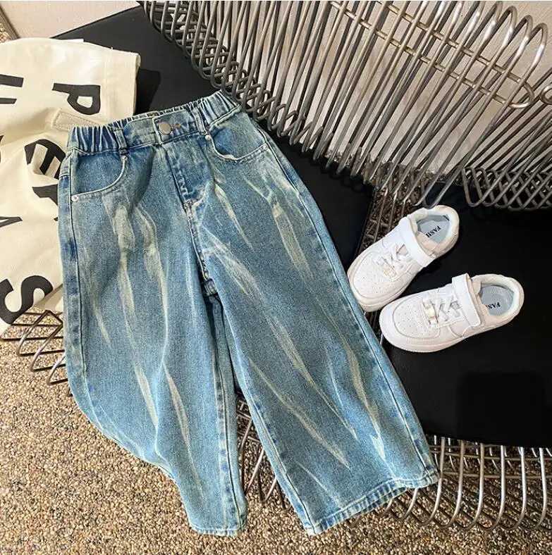 Jeans Autumn Children fashion Tie-dyed denim wide-leg pants Boys and girls loose jeans 2-8Y