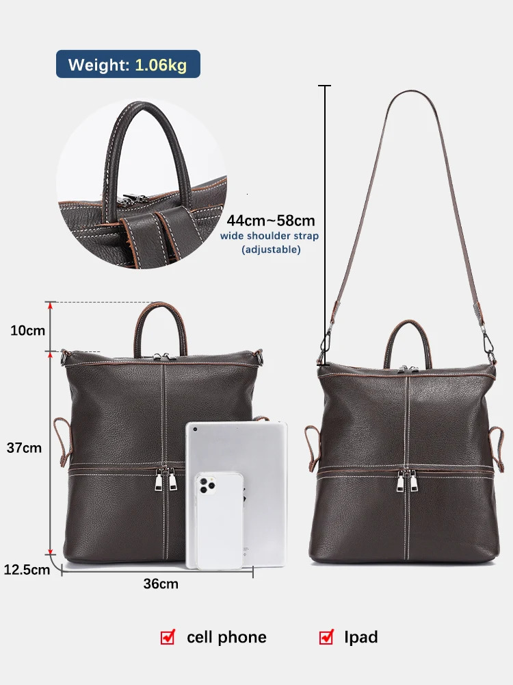 Zency Womens Fashion Genuine Leather Backpack Travel Knapsack Large Capacity Rucksack Suitable for iPad A4 Books School Shoulder Bag Sac 240807