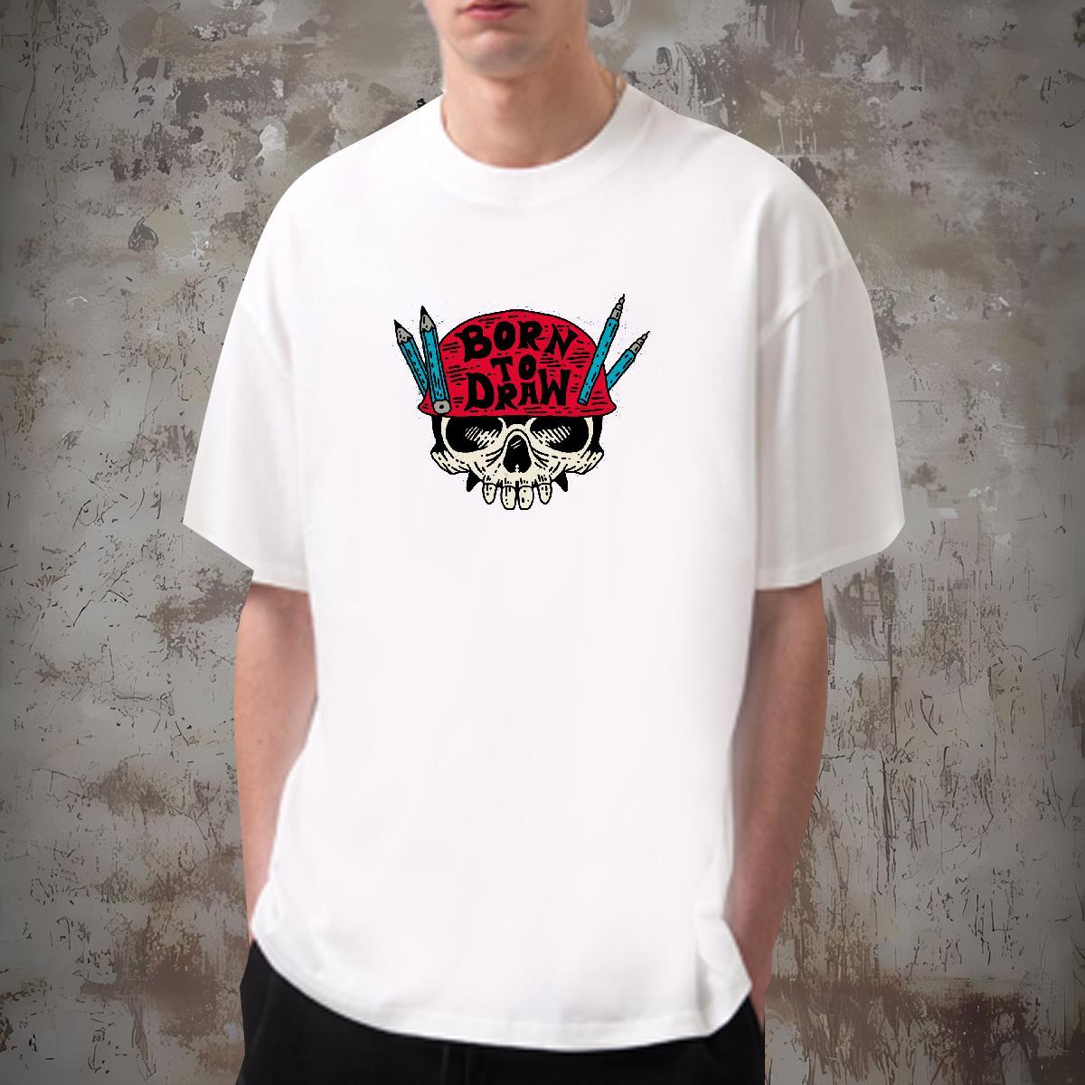 Fashion New T Shirts Men skull Top Tees 230g Cotton Street Loose Custom Print Plus Size Breathable Tshirt for Man Woman