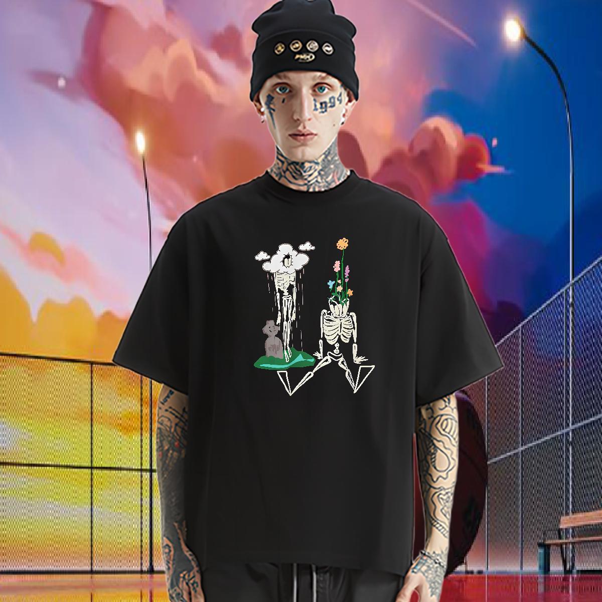 2024 T Shirts Men skull Tees Shirts 100% Cotton 230g Casual Classic DIY Printed Crew Neck Men Clothes T-Shirt