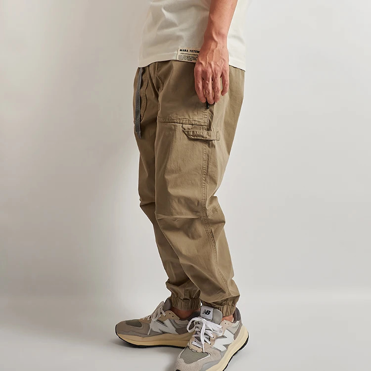 Spring and Summer Japanese Retro Outdoor Thin Cargo Pants Mens 98% Cotton Washed Loose Casual Ankletied 9point Trousers 240806