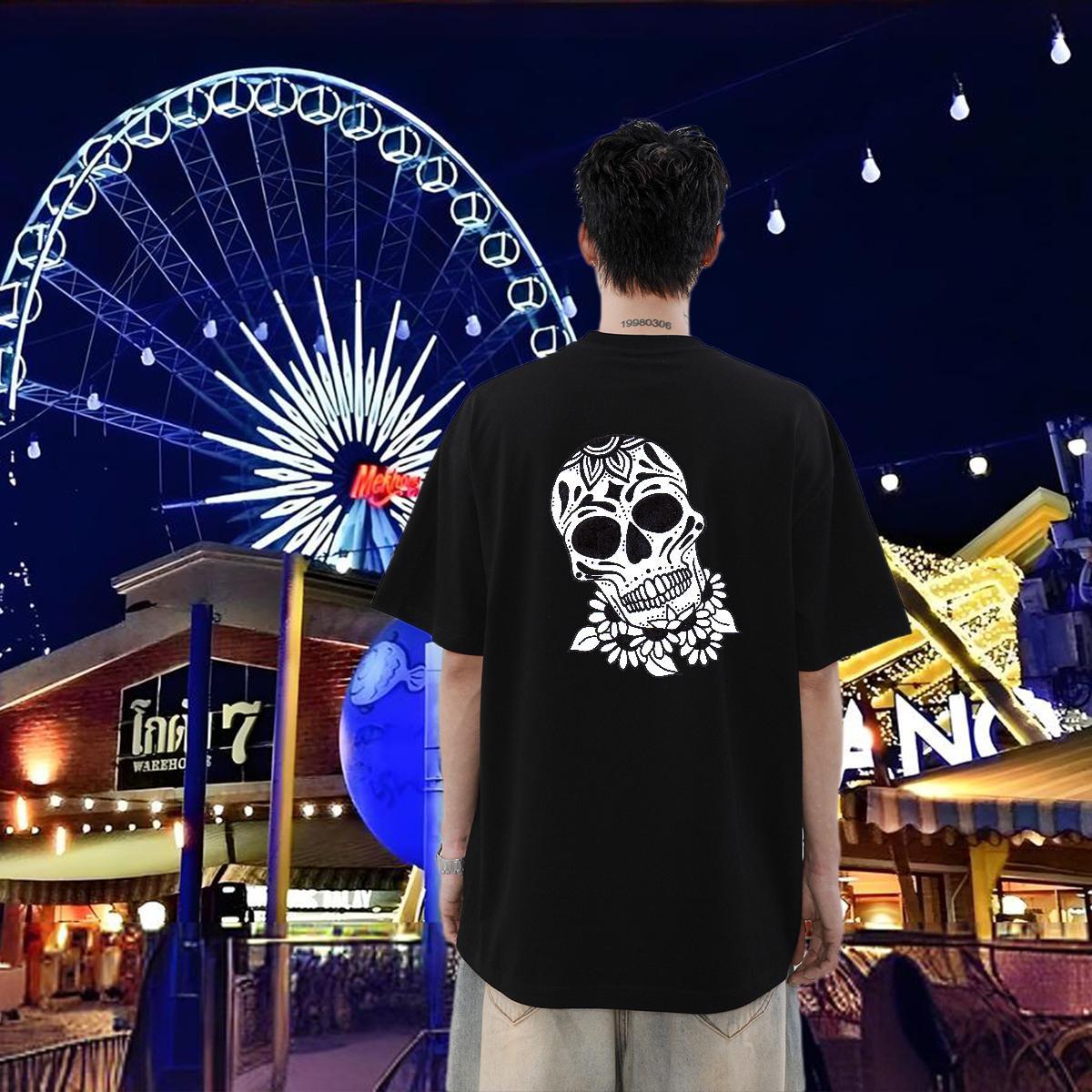 2024 T-Shirts for Men skull Tops Tees 100% Cotton 230g Hip Hop Free Shipping Customized Print Breathable Short Sleeve Mens Tshirts