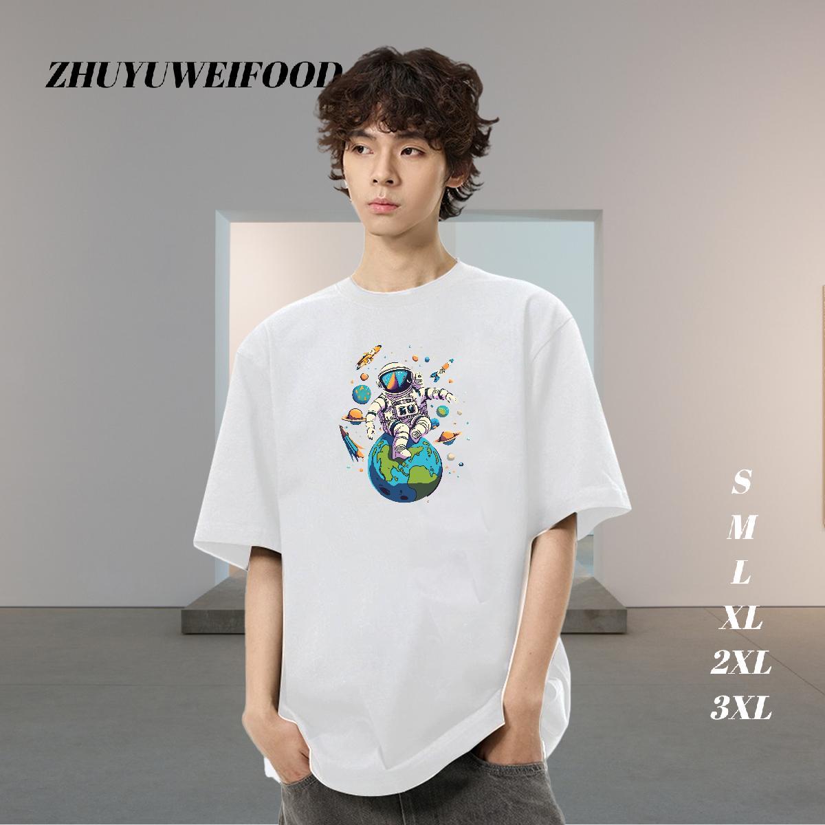 Wholesale T shirt spaceman Tee Shirt 230g Cotton Street Casual Designer DIY Breathable Soft Tshirt for Man Woman